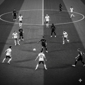 Player trying to use soccer intelligence surrounded by opponents